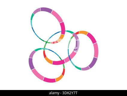 dashed colored circles. intertwined colored rings. perspective colored circles Stock Vector