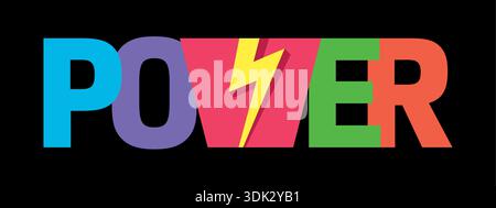 colorful power logo. lightning bolt, word power Stock Vector