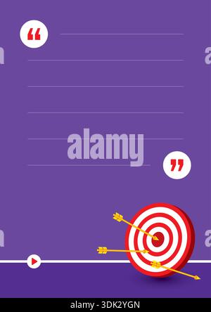 darts and arrows on A4 purple paper. A4 paper target, success concept Stock Vector