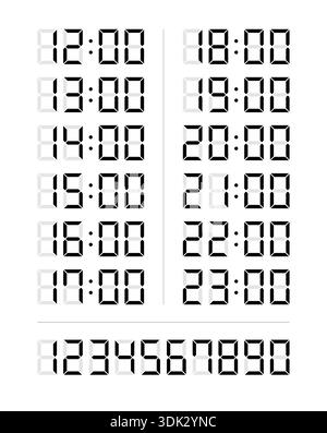 digital font time zones. 0-9 digital numbers. 0-9 electronic numbers Stock Vector