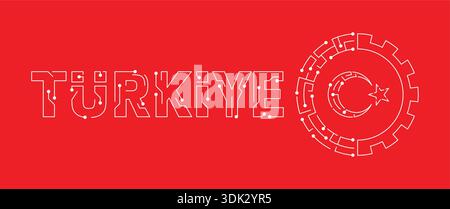 digital turkey, moon, star concept on red background Stock Vector