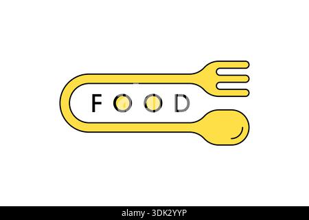 combined fork and spoon symbols and the word food. fork and spoon symbols for restaurants and cafes Stock Vector