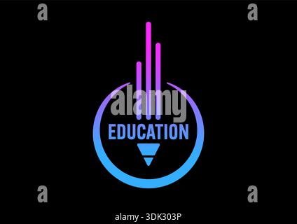 concept of pencil and education word in circle. education concept with pencil. education logo Stock Vector