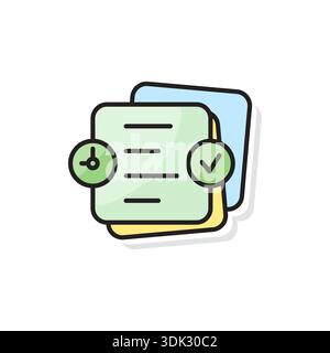 cute note papers. colored note papers, clock and check mark. Stock Vector