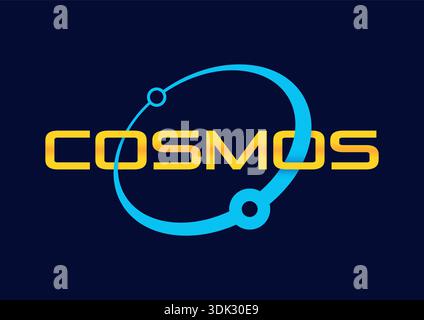 Cosmos concept on dark blue background. cosmos logo. cosmos word and orbit concept Stock Vector