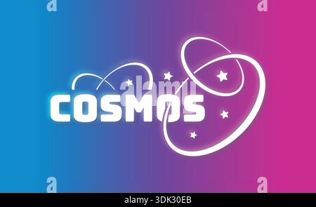 cosmos word and rings on blue and magenta background. cosmos logo Stock Vector