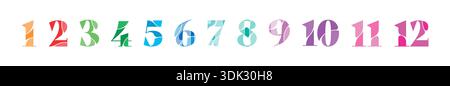 dashed numbers 1-12 on a white background. truncated numbers 1-12. 12 steps 1-12 numbers Stock Vector