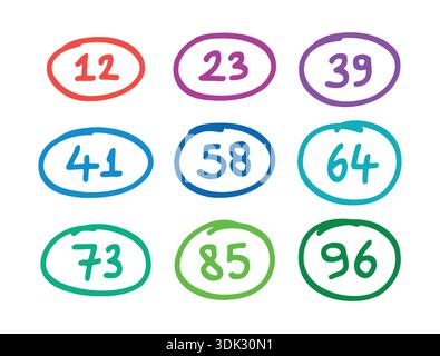 Decimal numbers in ellipses. hand drawn decimal numbers Stock Vector