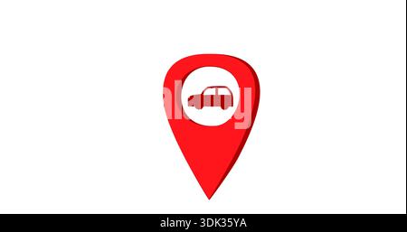 Red GPS location marker with building icon, isolated on white background. Represents urban location, address, real estate, offices and business points Stock Photo