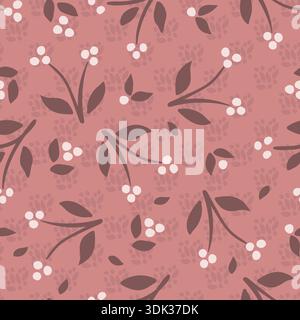 Hand-drawn tossed floral buds seamless vector pattern background. Simple scattered tonal pink flowers on a subtly textured backdrop. Modern simple Stock Vector