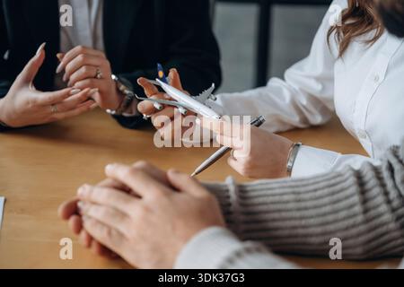 Travel conception. Close up view of people in airline company. Stock Photo