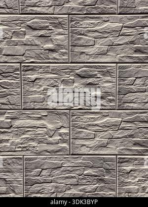 Gray Stone Wall Texture Stacked Ledge Pattern High Resolution Natural Rock Vertical Wallpaper Background Photography. Stock Photo