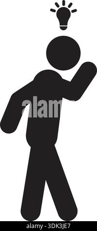 Thinking icon pictogram symbol with idea bulb representing creativity, inspiration, innovation, and problem solving Stock Vector
