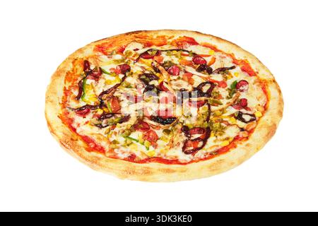 Colorful Veggie Pizza. Healthy Vegetable Pizza Featuring Array Of Vibrant Toppings And Melted Cheese Stock Photo
