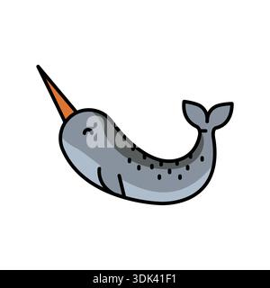 narwhal color line icon for digital and print projects. Arctic animals. Minimal clean icons for apps and websites. Modern simple icons for UI UX and b Stock Vector