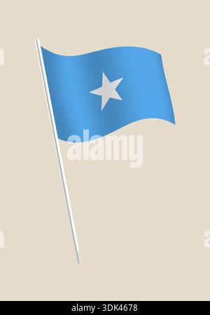 Somalia National Flag Waving Proudly on Pole, Representing African Nation's Independence and Sovereignty in Official Vector Art.. Stock Vector