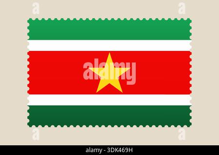 Suriname National Flag Postage Stamp Representing Country Identity and Travel Symbol in a Patriotic Vector Design.. Stock Vector