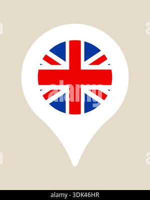 Union Jack Flag Map Pointer Symbolizing Great Britain Location for Travel and Digital Navigation. Stock Vector