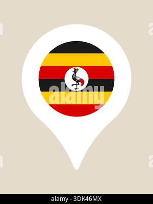 Uganda Flag National Emblem Displayed Inside Modern Geographic Location Map Pointer Pin Icon Vector Illustration.. Stock Vector