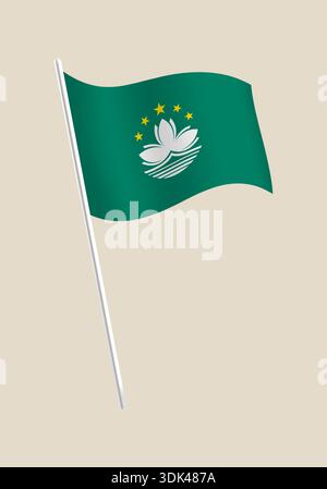 Macau SAR Flag Waving Proudly on a Pole Representing National Identity and Travel Destination Vector Illustration.. Stock Vector