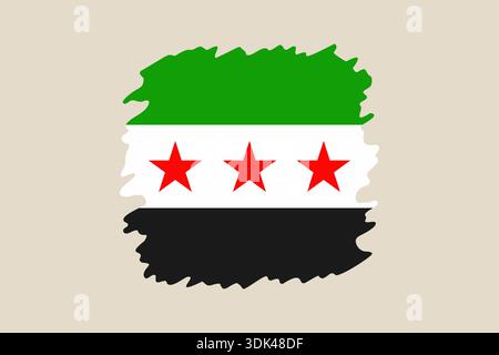 Vibrant Syrian Independence Flag Painted with Expressive Brushstroke Texture, Representing National Identity, Freedom, and Resilience. Stock Vector