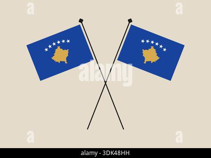 Official Vector Illustration of Two Crossed Kosovo Flags Symbolizing National Pride and International Unity.. Stock Vector