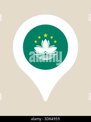 Macau Special Administrative Region Flag Indicating Location within a Map Pointer Pin, Simple Vector Icon for Travel Destination.. Stock Vector