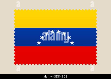 Venezuelan National Flag Illustrated as a Perforated Postage Stamp Symbolizing Patriotism and South American Identity in a Flat Vector Design.. Stock Vector