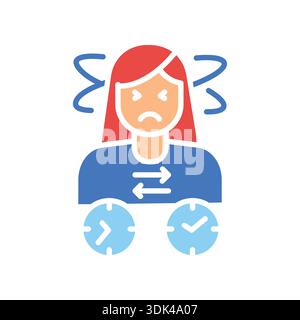 jet lag crew color flat icon. Vector isolated element. Editable stroke. Stock Vector
