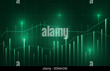 Dark green abstract technology background with business candle stick graph chart of stock market investment trading concept. Vector illustration Stock Vector