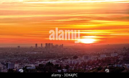 Dramatic Sunset Over Los Angeles as Viewed from The Griffith Park, California Stock Photo
