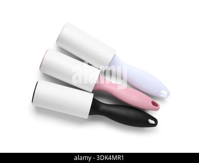 Sticky lint rollers on white background Stock Photo
