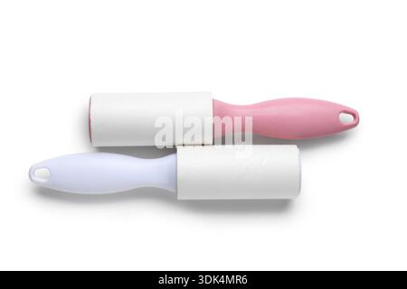 Sticky lint rollers on white background Stock Photo