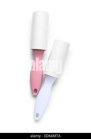 Sticky lint rollers on white background Stock Photo