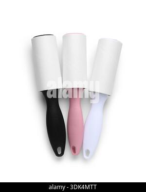 Sticky lint rollers on white background Stock Photo