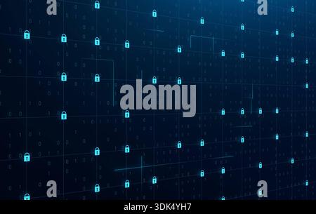 Data processing, digital grid with locked information, block chain, privacy, data protection. Data processing, digital grid with locked information, block chain, privacy, data protection. Technology, connections, deep learning, data exchange, neural networks, computer science. img technology097s01 digital board data privacy Stock Photo