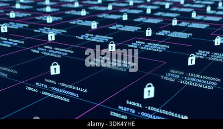 Close up data grid, information processing, network, secure encrypted data in process, data protection. Close up data grid, information processing, network, secure encrypted data in process, data protection. Locked binary code data blocks, big data, safety, technology, security software, firewall. img technology099s03 abstract digital board data protection Stock Photo