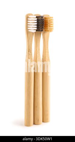 Bamboo tooth brushes on white background Stock Photo - Alamy