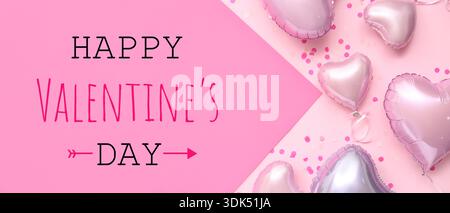 Greeting banner for Valentine's Day with many heart-shaped balloons Stock Photo