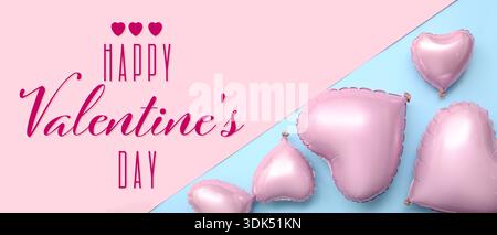 Greeting banner for Valentine's Day with many heart-shaped balloons Stock Photo