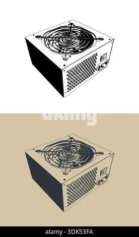 Computer power supply stylized vector illustrations Stock Vector