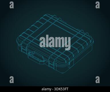 Durable plastic case for tools or other equipment isometric blueprint stylized vector illustration Stock Vector