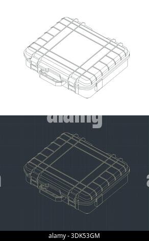 Durable plastic case for tools or other equipment isometric drawings stylized vector illustrations Stock Vector