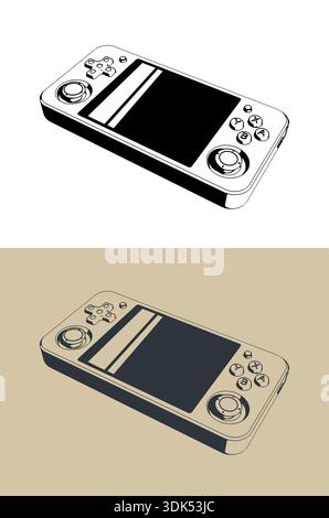Stylized vector illustrations of a retro arcade games cabinet in ...