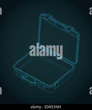 Durable plastic case for tools or other equipment isometric blueprint stylized vector illustration Stock Vector