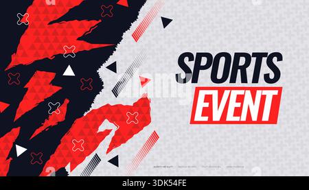 Abstract Black and Red Sport Poster or Banner Design with Geometric Shapes and Triangle Patterns Stock Vector