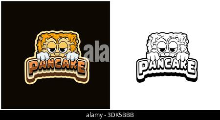 Pancake cartoon logo with text and a high expression. Full color and black and white design. Design for  For Sticker, Label, Cover, Packaging, tshirt, Stock Vector