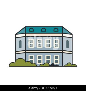 Historic administrative building with a mansard roof and symmetrical facade. Vector illustration. Object isolated on white background. City architectu Stock Vector