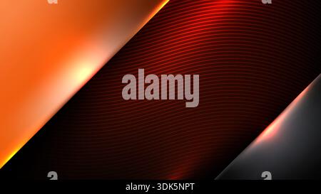 high tech abstract background sleek metallic orange and dark textured layers with glowing light edges professional futuristic atmosphere Stock Vector