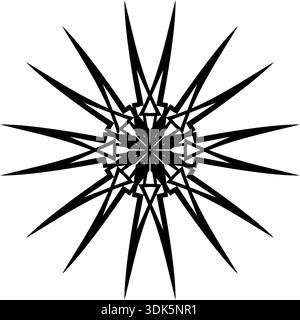 Symmetrical Black Geometric Starburst Icon Featuring Sharp Pointed Rays and Abstract Minimalist Linear Design Isolated for Modern Branding and Logos Stock Vector